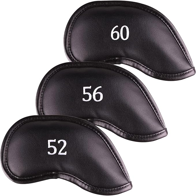 All Teed Up Premium Magnetic Leather Iron and Wedge Golf Club Head Covers | Set of 10 | Fits Most Clubs | Embroidered Club Label on Both Sides of Club Head Cover