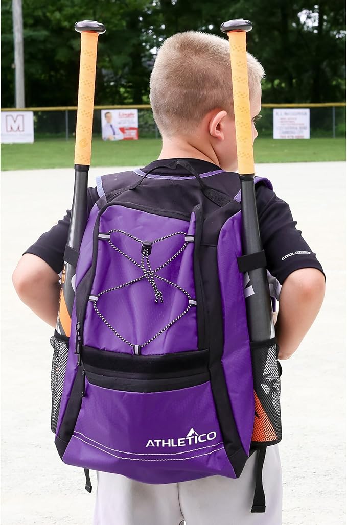 Athletico Youth Baseball Bag - Bat Backpack for Baseball, T-Ball & Softball Equipment & Gear | Holds Bat, Helmet, Glove | Fence Hook