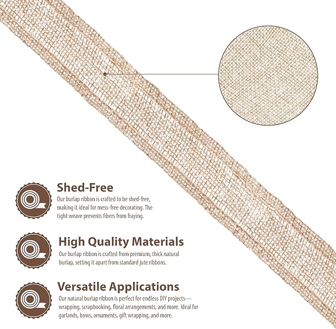 Mandala Crafts Natural Burlap Ribbon 1 Inch Wide Jute Ribbons - Image 3