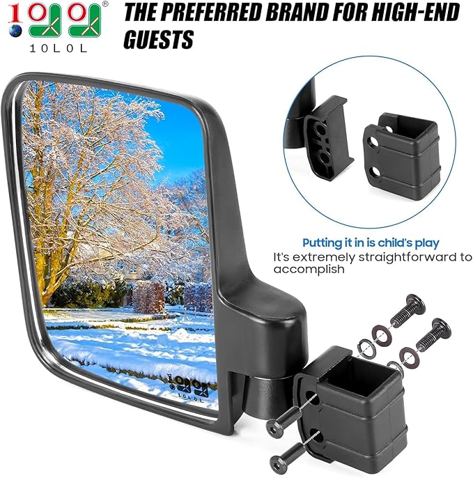 10L0L Golf Cart Mirrors, No Drilling 180 Degree Rotation & Foldable-HD Shatterproof Glass Mirrors for Golf Cart Club Car EZGO and Other, No Drilling Side Mirror & Rear View Mirror Kit