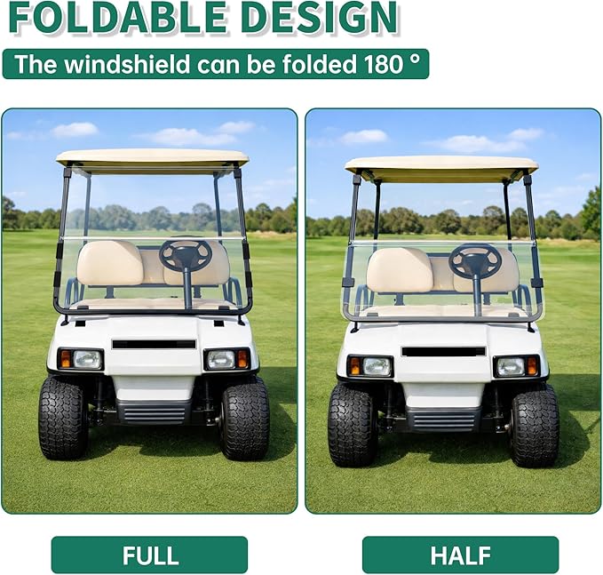 ECOTRIC Clear Windshield Compatible with 2000.5-UP Club Car DS Golf Cart Fold Down