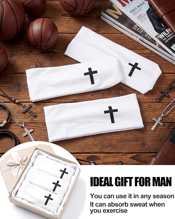 Shihanee 3 Pcs Christian Headbands for Men Jesus Cross Athletic Sweat Bands Christian Workout Accessories Moisture Wicking Sports Hairbands for Football Baseball Basketball Running Training