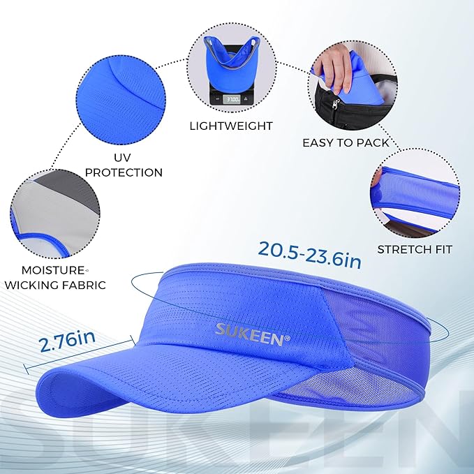 Sukeen 2 Pack Sports Sun Visor Men Women Lightweight Packable Cooling Stretchy Visor Hat for Running, Tennis, Golf
