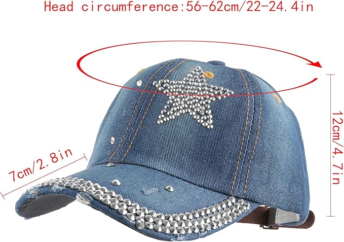 Hoce Fashion Rhinestone Denim Baseball Cap Studded Bling Hat for Women