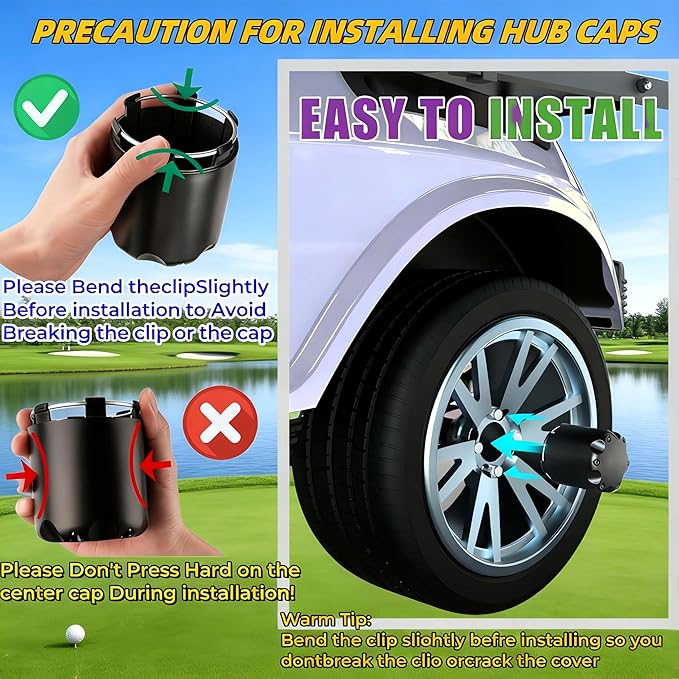 Golf Cart SS Wheel Center Cap Cover, ITP Push in Style Wheel Hub Caps Dust Cover for EZGO Club Car Yamaha and Other Models 8,10,12,14 inch Wheel,4 PCS(Gloss Black with Black SS)