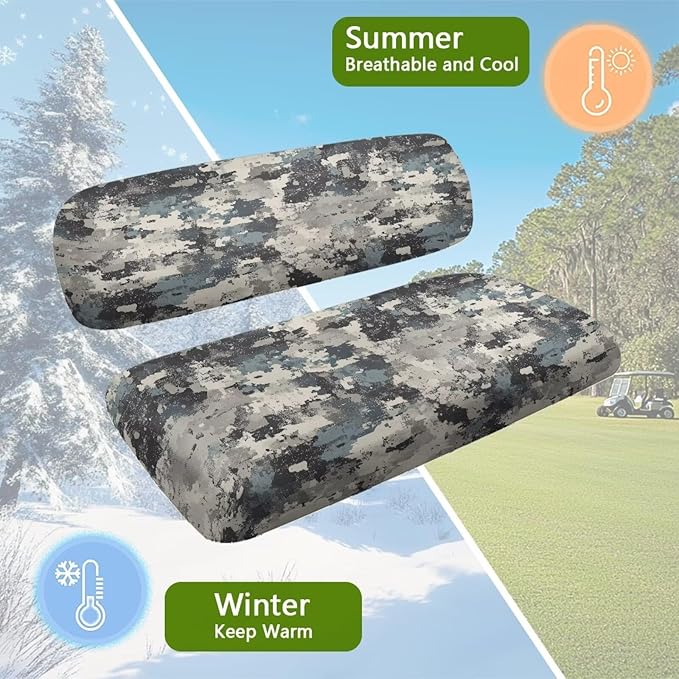 Bulopur Grey Camo Golf Cart Seat Cover Set Slip On Seat Covers for Golf Carts Easy Installation Washable Bench and Backrest Cover Compatible with EZGO & Club Car