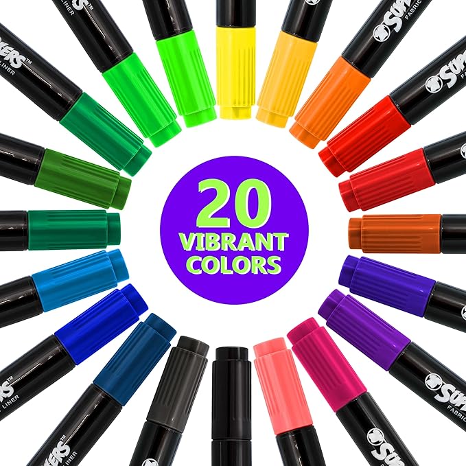 Super Markers 60 Unique Primary, Neon Colors Dual Tip Fabric & T-Shirt Marker - Image 3