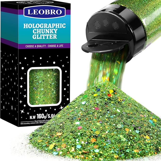 LEOBRO Green Glitter, 160g/5.64oz Light Green Chunky Glitter by LEOBRO