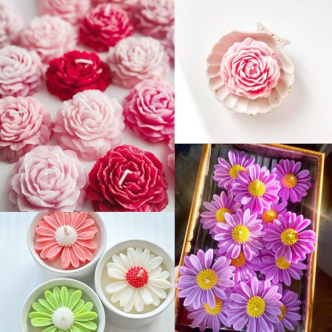 JDH 2PCS Peony Candle Mold Daisy Flower Silicone Molds, 3D Flower Fondant Mold - Image 7