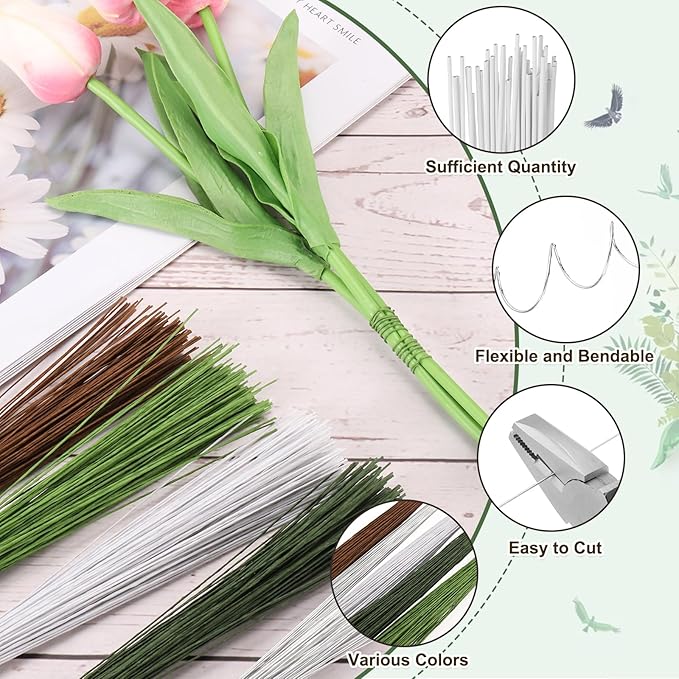 PATIKIL 32 Inch 22 Gauge Floral Stem Wire, 4 Pack/160 Pieces Bouquet Stem Paper - Image 3