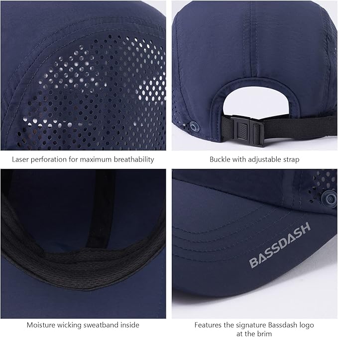BASSDASH UPF 50+ Foldable Fishing Hat Baseball Cap with Removable Neck Flap Portable for Men Women Golf Hiking