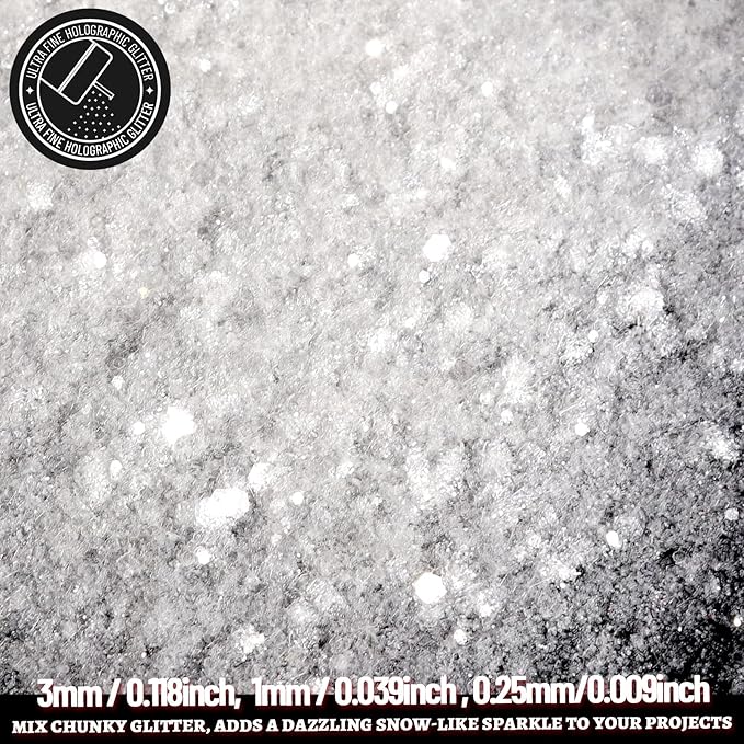 LEOBRO White Glitter, 160g/5.64oz Clear White Chunky Glitter - Image 3