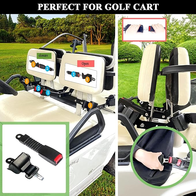 Golf Cart Retractable 42" Seat Belts with Belt Bracket Kit for Yamaha Club Car DS Precedent EZGO TXT RXV