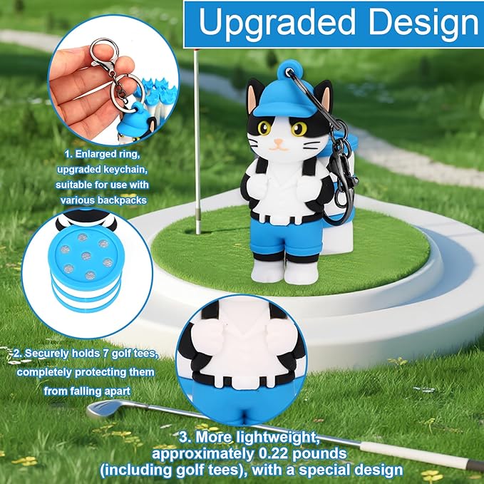 Penitue Cat Caddie Golf Tee Holder, Including 8 Golf Ball Tees Creative Cute Cat Holder Set for Women Men Golfers Attaching to Backpack Shoulder Bag Belt
