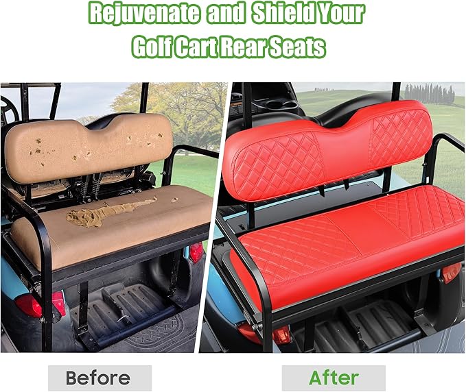 10L0L Golf Cart Seat Covers for Club Car Precedent,EZGO TXT Front/Rear Seats Diamond Pattern,Vinyl Leather with Adjustable Straps and Retractable Buckle, No Stapler Needed