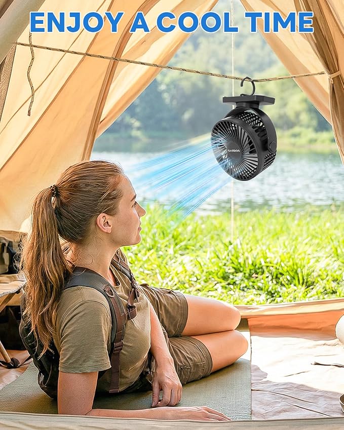 12000mAh Golf Cart Fan Rechargeable Magnetic Base, Battery Operated Fan Portable with 3 Speeds, LED, Timers, Strap, Hook - Golf Cart Accessories Suitable for Club Car Camping Office Cruise Ship