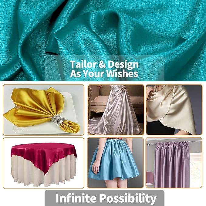 RUDONG M Teal Satin Fabric by The Yard, 1 Yard x 60 Inch Wide Silky Charmeuse - Image 4