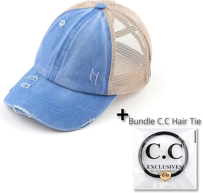 C.C Ponycap Messy High Bun Ponytail Adjustable Glitter Mesh Trucker Baseball Cap