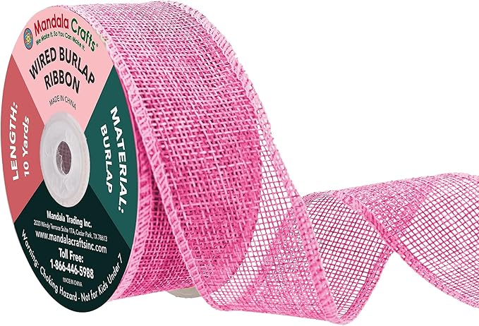 Mandala Crafts Pink Burlap Wired Ribbon 1.5 Inches Wide Jute Ribbons by MandalaCrafts