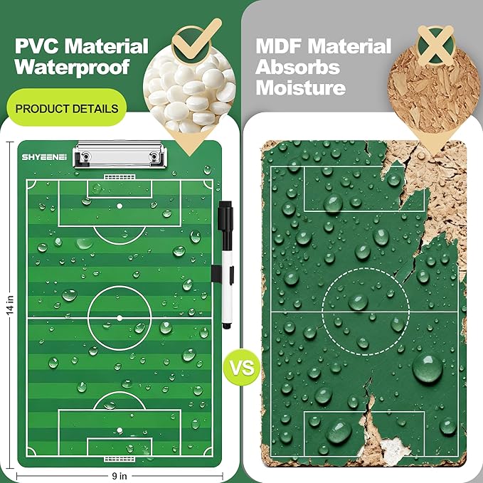 Soccer Coaching Board, Double-Sided Soccer Clipboard Whiteboard for Coaches, Full & Half Field Tactics, Dry Erase for Training and Game Day