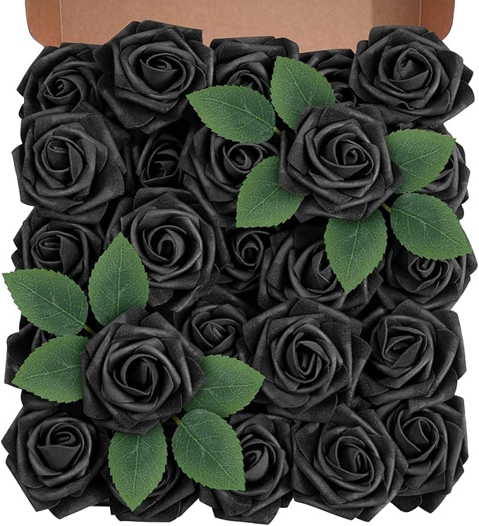 Artificial Flowers Foam Fake Roses 25pcs Black Roses by Unknown
