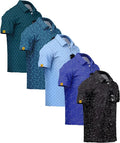 ZITY 5 Pack Mens Golf Shirt Short Sleeve UPF 50+ Moisture Wicking Performance Print Patterns Casual Golf Polo Shirts for Men