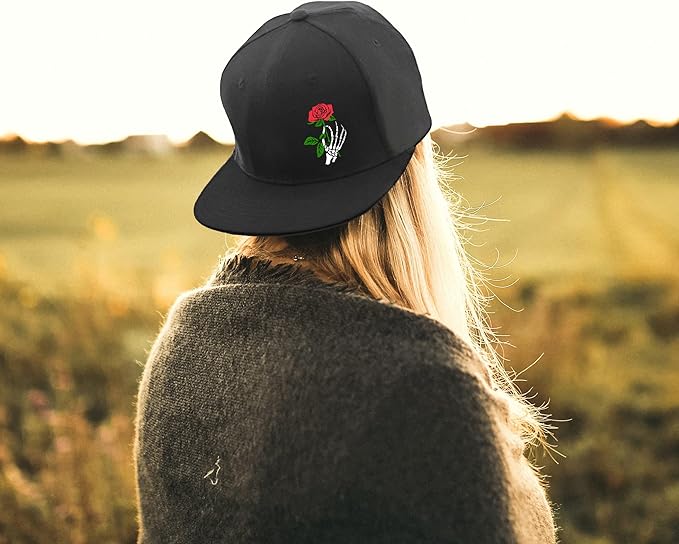 Skull Finger Flat Bill Hats for Men Black Mens Snapback Hat Baseball Cap Fitted Hat Rock N Roll Skeleton Hand Snap Backpack