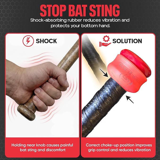 Grip-N-Rip Knob Stacker Choke-Up Ring for Baseball/Softball Bats Provides Choking Up Space & Relief from Bat Sting, Stackable for Custom Fit and Comfort