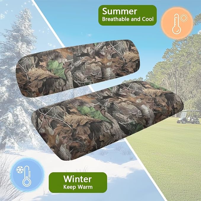 Bulopur Branch Camouflage Golf Car Seat Cover Set Dustproof Seat Cover Fit for EZGO Club Car 2 Person Seats Golf Carts Frontseat Sun Protection