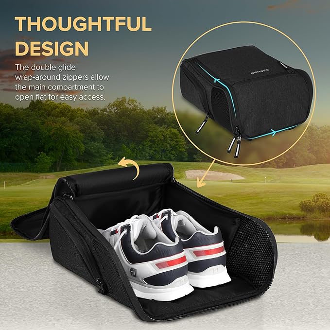 Golf Shoe Bag Men Women, Padded Golf Shoe Carry Bags with Clasped Strap Handle & Side Ventilation, 3 Pockets for Golf Tees, Balls & Accessories, Perfect for Sport Golf Baseball Soccer