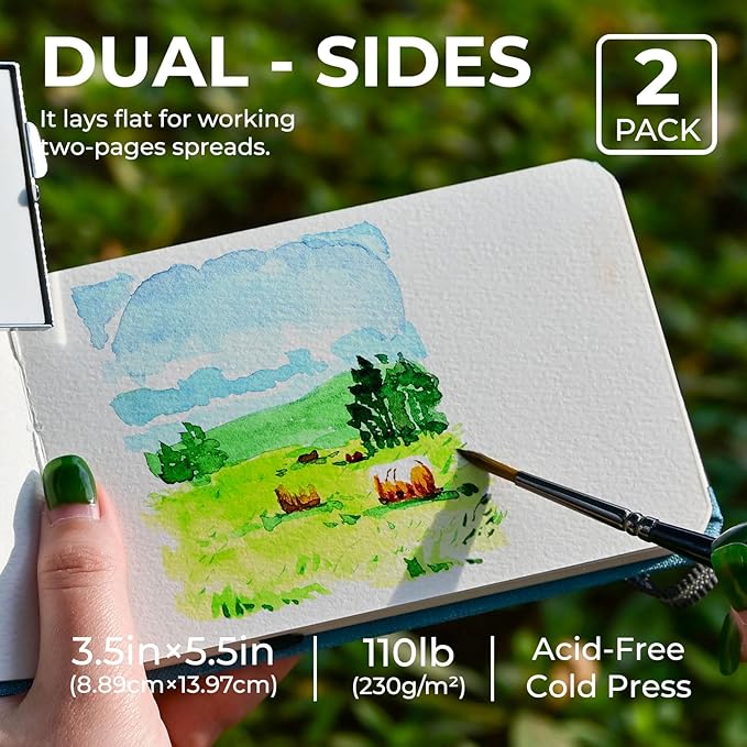 Funto Watercolor Journal, 2 Pack, 24 Sheets Each, 110lb/230gsm, Suitable - Image 2