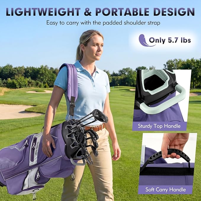 Tangkula Golf Cart Bag with 14-Way Full Length Dividers, 6 Molded Lock Top Golf Club Bag with 11 Pockets, Cooler Bag, Padded Strap, Handles, Umbrella Holder & Rain Hood