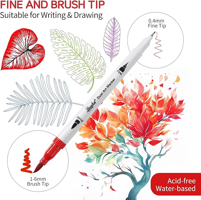 Dual Tip Art Markers Pens for Kids Adult Coloring Books Artist Fine and Brush - Image 2