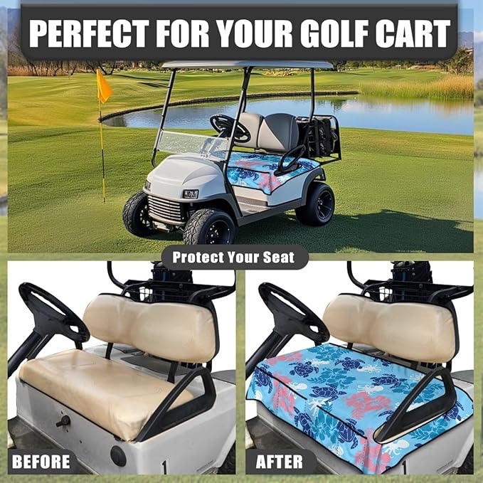Golf Cart Seat Covers, Universal Golf Cart Seat Towel Blanket with 4 Front Pockets & Nonskid Bottom Fits for Club Car 2 Person Seats Golf Carts