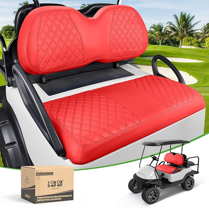 10L0L Golf Cart Seat Covers for Club Car Precedent,EZGO TXT Front/Rear Seats Diamond Pattern,Vinyl Leather with Adjustable Straps and Retractable Buckle, No Stapler Needed