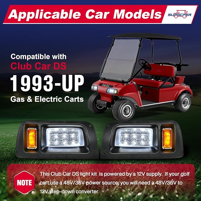 Golf Cart LED Light Kit for Club Car DS 1993-Up Gas and Electric Models, Club Car DS 12V Headlight Tail Light Kit, Factory Style Lighting Kit Assembly, Street Legal, OEM 101988002 101988001 1017035