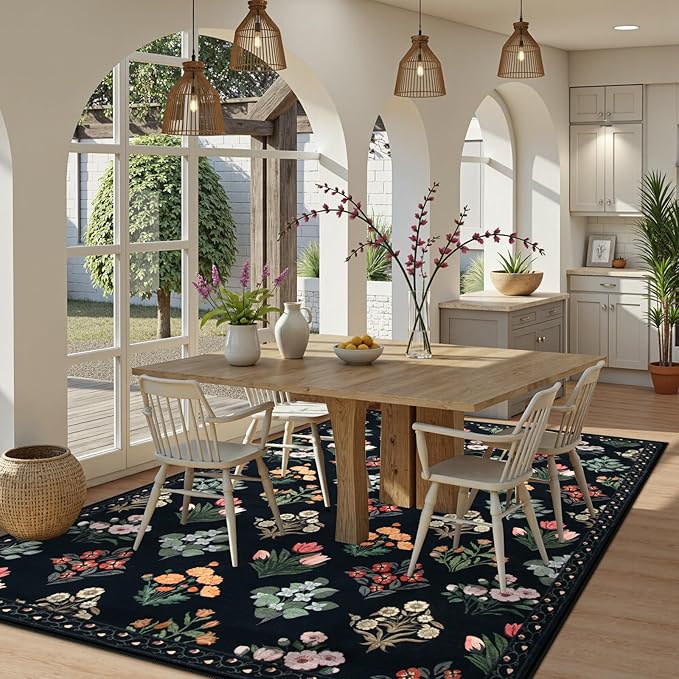 Wonnitar Floral Print Rug for Living Room, Ultra-Thin Non Slip Stain Resistant - Image 6