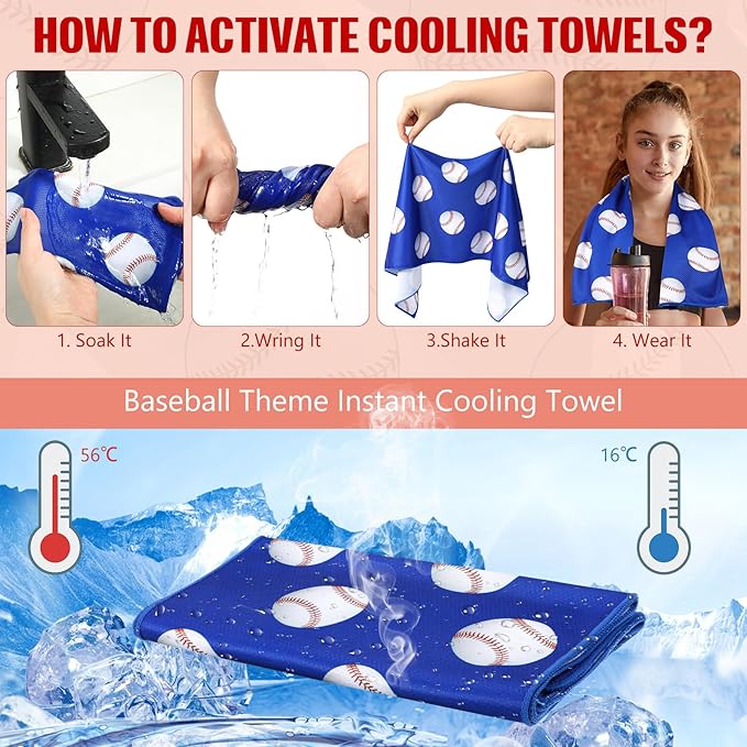 Chumia 18 Pcs 30 x 9 Inch Baseball Cooling Towel Accessories Baseball Soft Party Favors Ice Towel Breathable Chilly for Player Team Coach Team Gifts Goodie Bag Stuffers Sport Supplies