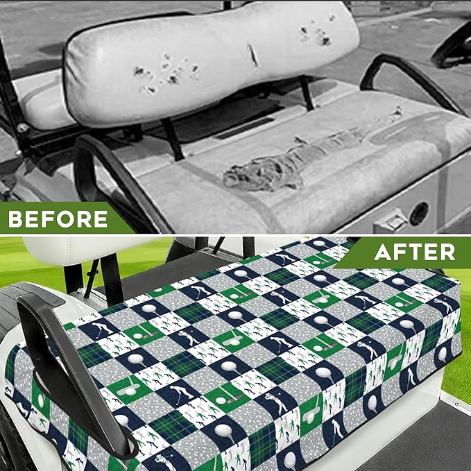 Golf Cart Seat Covers Club Car Golf Cart Accessories for Men Women Golf Carts Seat Towel Blanket 2-Seat Golf Cart Decorations