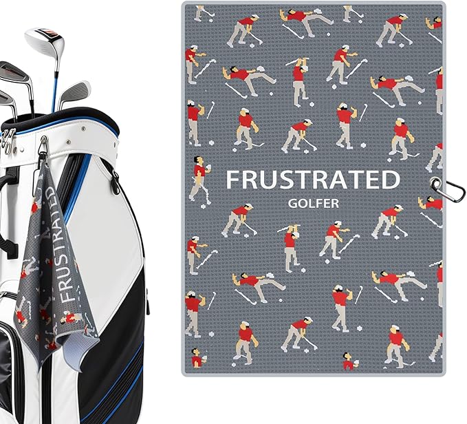 Microfiber Golf Towels (16" X 24") with Carabiner Clip, Waffle Pattern Golf Towel Hook and Loop Fastener, Golf Club Towel, Premium Golf Accessories, Gift for Men, Golfers, Dad (Gray)