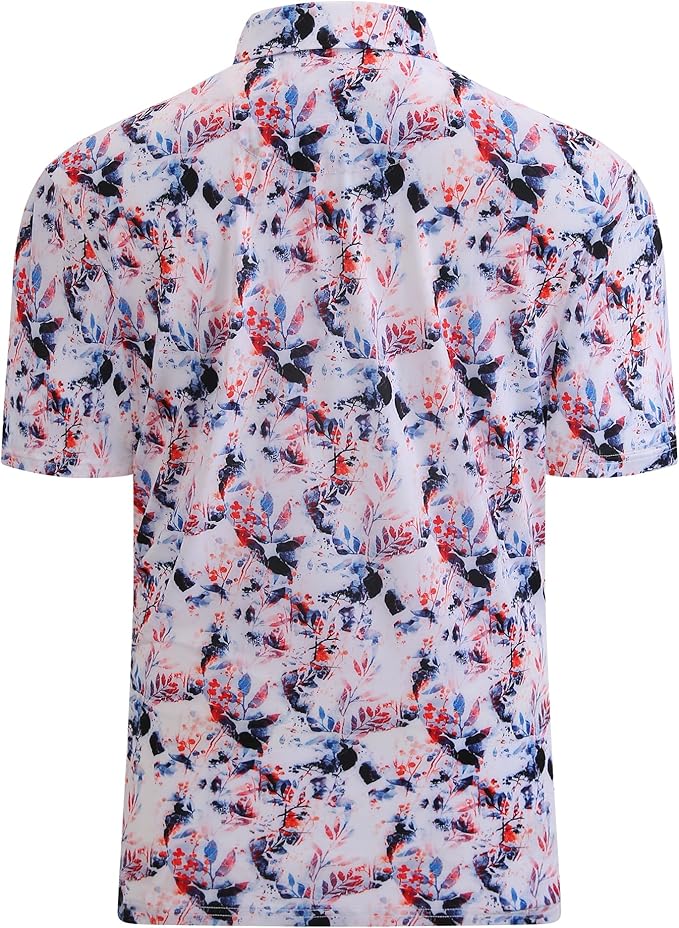 Alex Vando Mens Golf Shirt Moisture Wicking Quick-Dry Print Performance Polo Shirts for Men