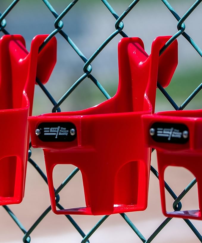 Fence Cup Holder | Drink Holder for Chain Link Fence | Fits Stanley, Yeti & Gatorade | Baseball Dugout, Softball, Pickleball & Tennis | Made in USA | The Fence Buddy (Red)