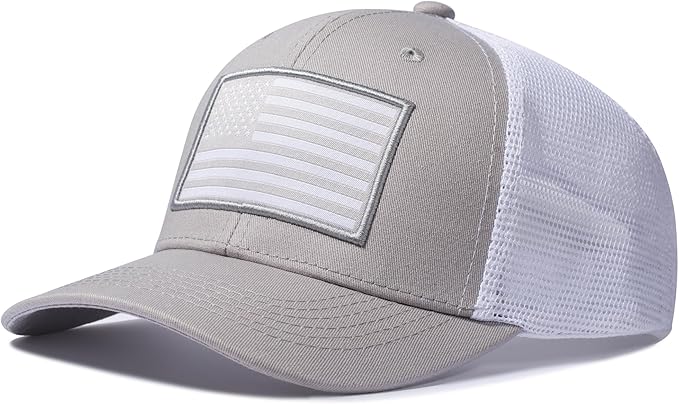 American Flag Trucker Hat, Patriotic Baseball Cap for Men & Women, Breathable Mesh Adjustable Snapback, USA Flag Patch