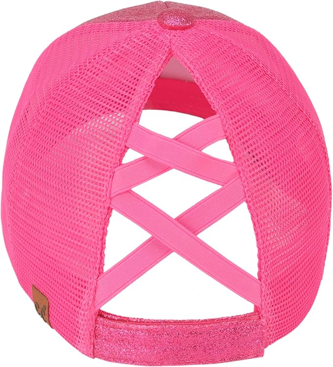 C.C Ponycap Messy High Bun Ponytail Adjustable Glitter Mesh Trucker Baseball Cap