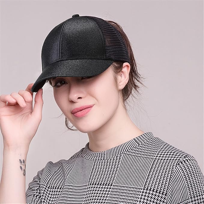 Criss Cross Hat Washed Distressed Baseball Cap Ponytail Hat High Messy Bun Ponycap for Women