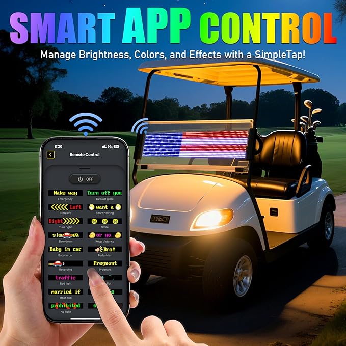 TOBWOLF Golf Cart LED Sign 23x5in Programmable Flexible Windshield Screen, App Controlled DIY Pattern Soft Lights, USA Patriotic 4th of July Independence Day Decor for Golf Trucks