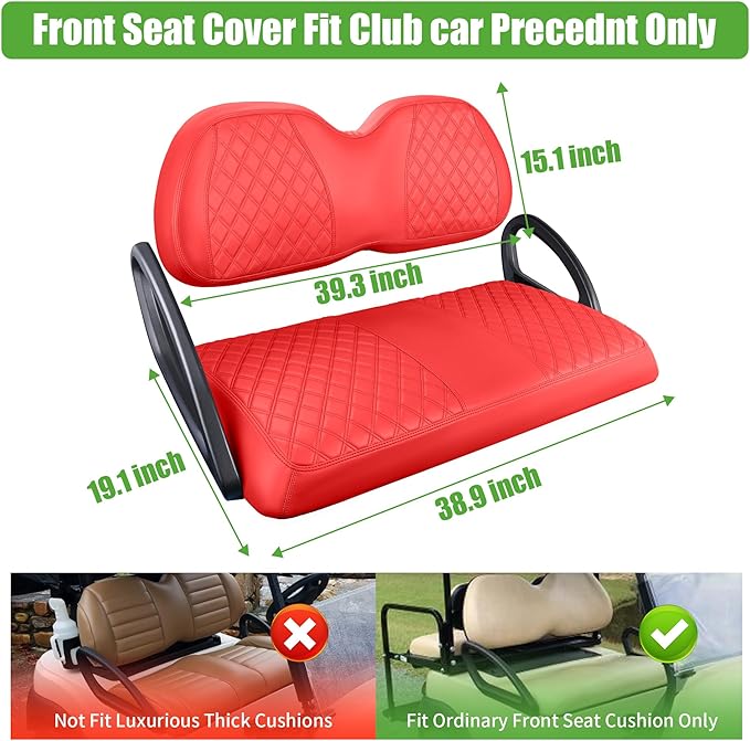 10L0L Golf Cart Seat Covers for Club Car Precedent,EZGO TXT Front/Rear Seats Diamond Pattern,Vinyl Leather with Adjustable Straps and Retractable Buckle, No Stapler Needed
