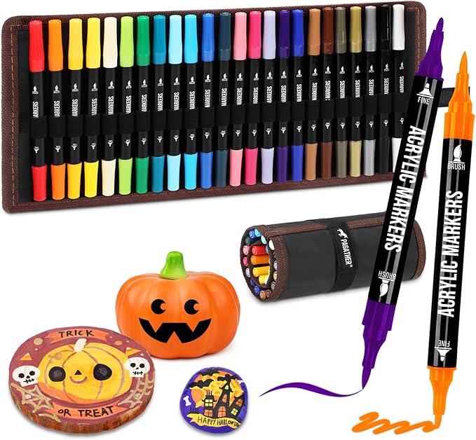 24 Colors Acrylic Paint Markers, Dual Tip by Pagather