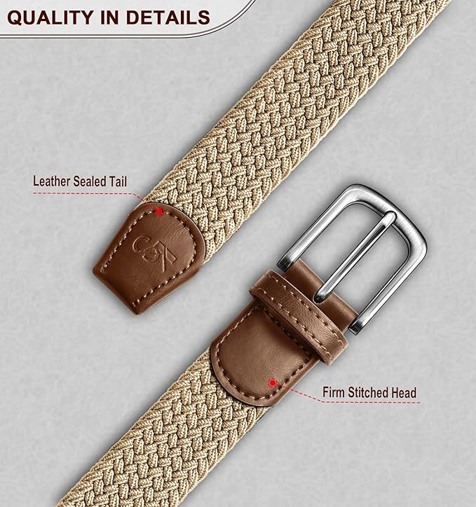 KEMISANT Men's Golf Belt 2 Pack-Braided Woven Stretch Belt for Gift Men Casual Jeans Sports Work 1 3/8"