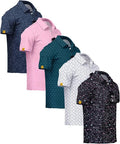 ZITY 5 Pack Mens Golf Shirt Short Sleeve UPF 50+ Moisture Wicking Performance Print Patterns Casual Golf Polo Shirts for Men